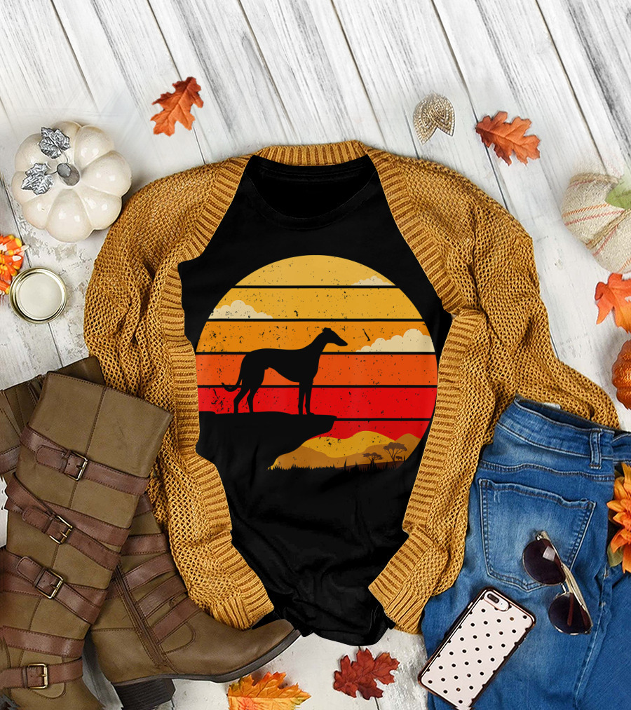 Vintage Italian Greyhound Silhouette Scenic Sunset T-Shirt