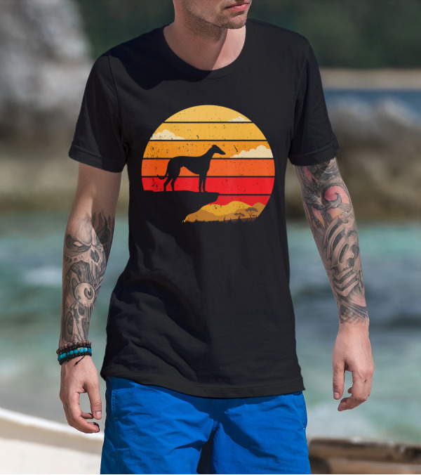 Vintage Italian Greyhound Silhouette Scenic Sunset T-Shirt