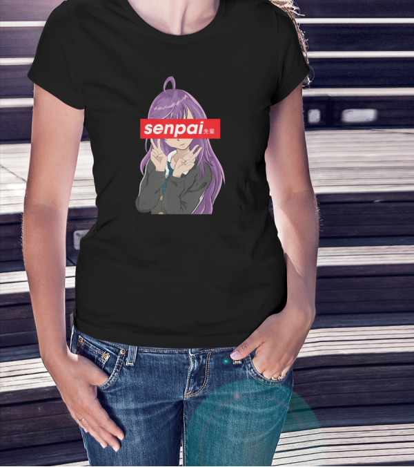 Senpai Japanese Anime Girl Notice Me Senpai Purple Hair T-Shirt