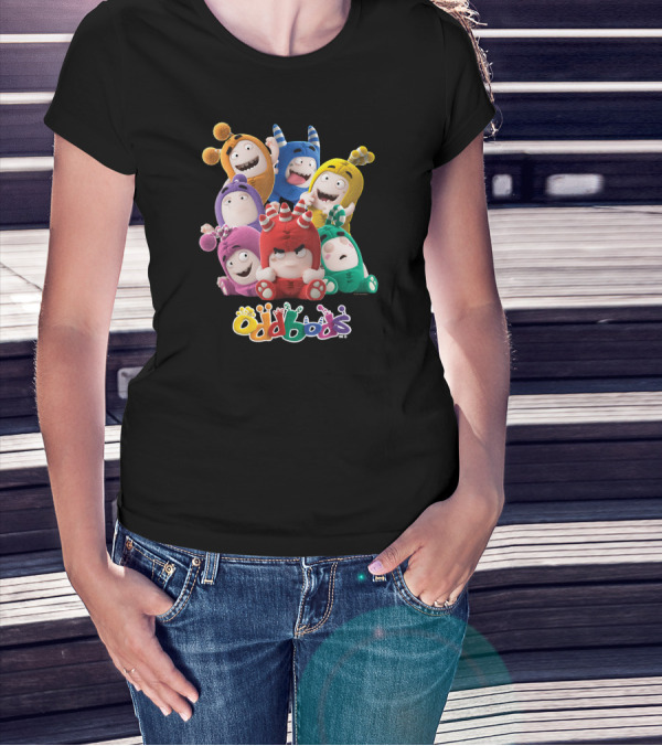 Oddbods All 7 Characters In Colorful Playful Poses T-Shirt