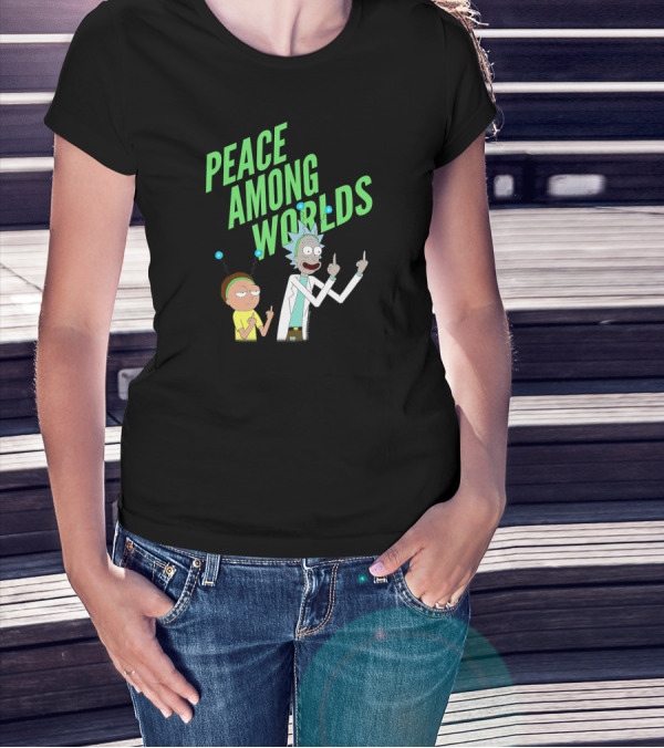 Rick And Morty Peace Among Worlds Gesture With Portal Elements T-Shirt
