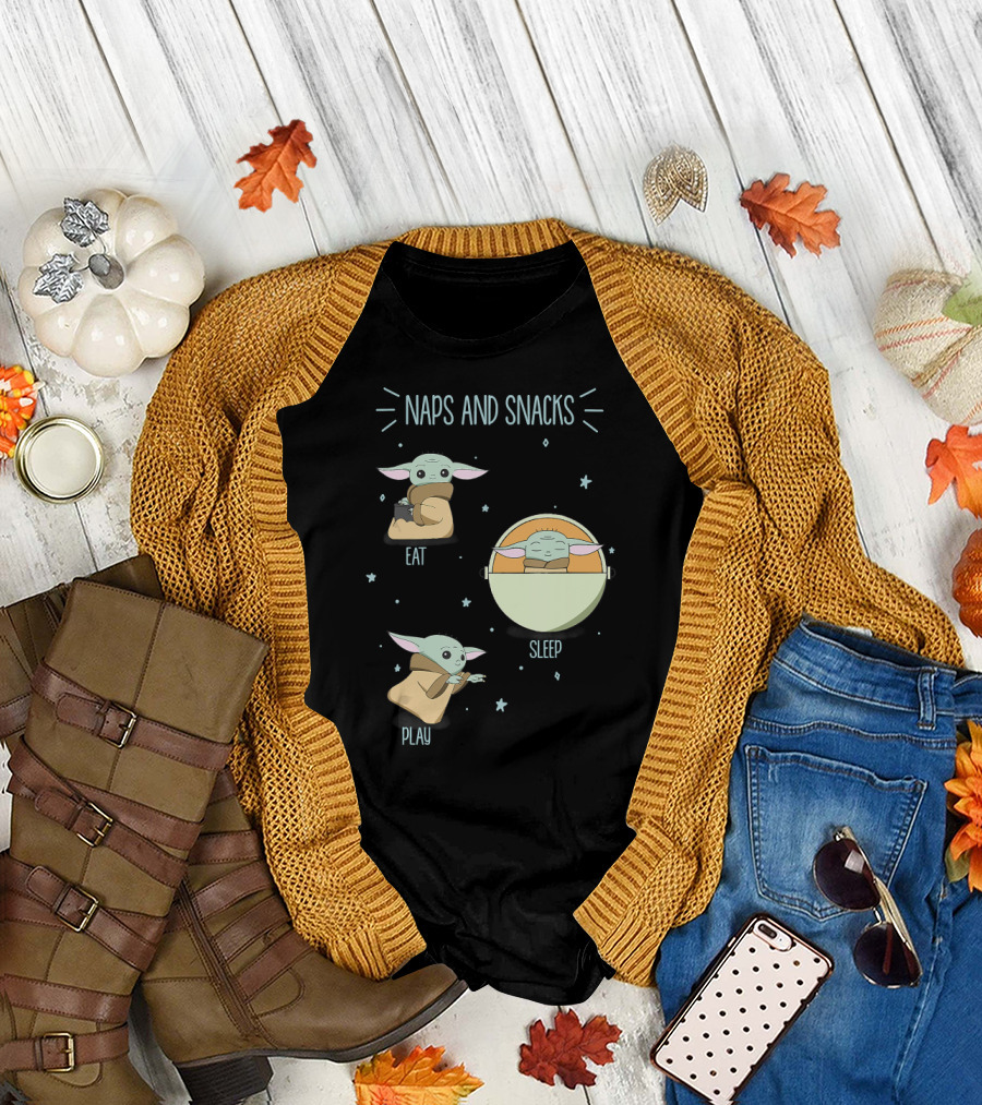 Star Wars The Mandalorian Naps And Snacks Eat Sleep Play The Child Doodles T-Shirt