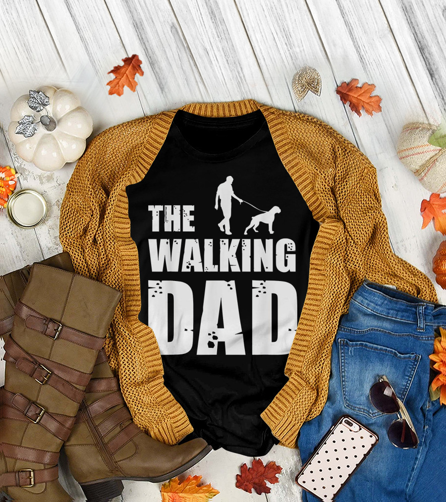 The Walking Dad Boxer Dog Silhouette Walking Man and Dog T-Shirt