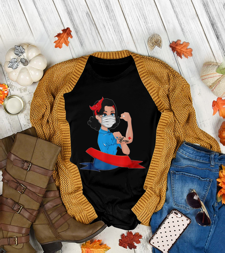 Rosie the Riveter Strong Nurse Mask Tattoo T-Shirt