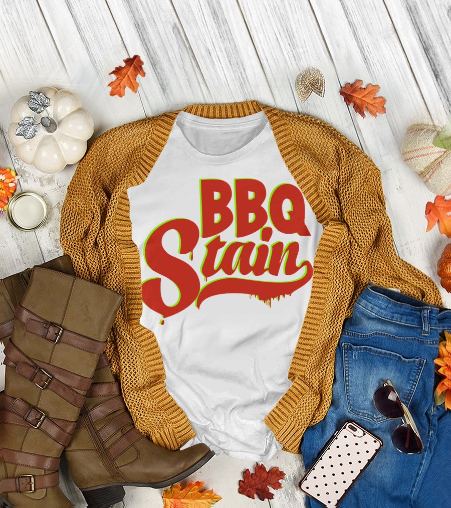 BBQ Stain Dripping Font Bold Red Green Outline T-Shirt