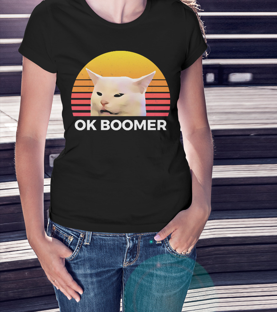 Cat Ok Boomer Retro Sunset T-Shirt