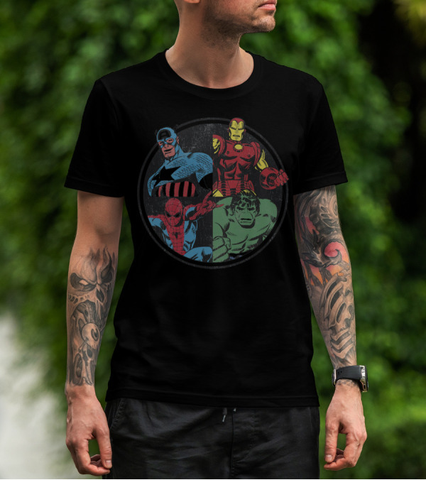 Marvel Avengers Assemble Captain America Spider-Man Iron Man Hulk T-Shirt