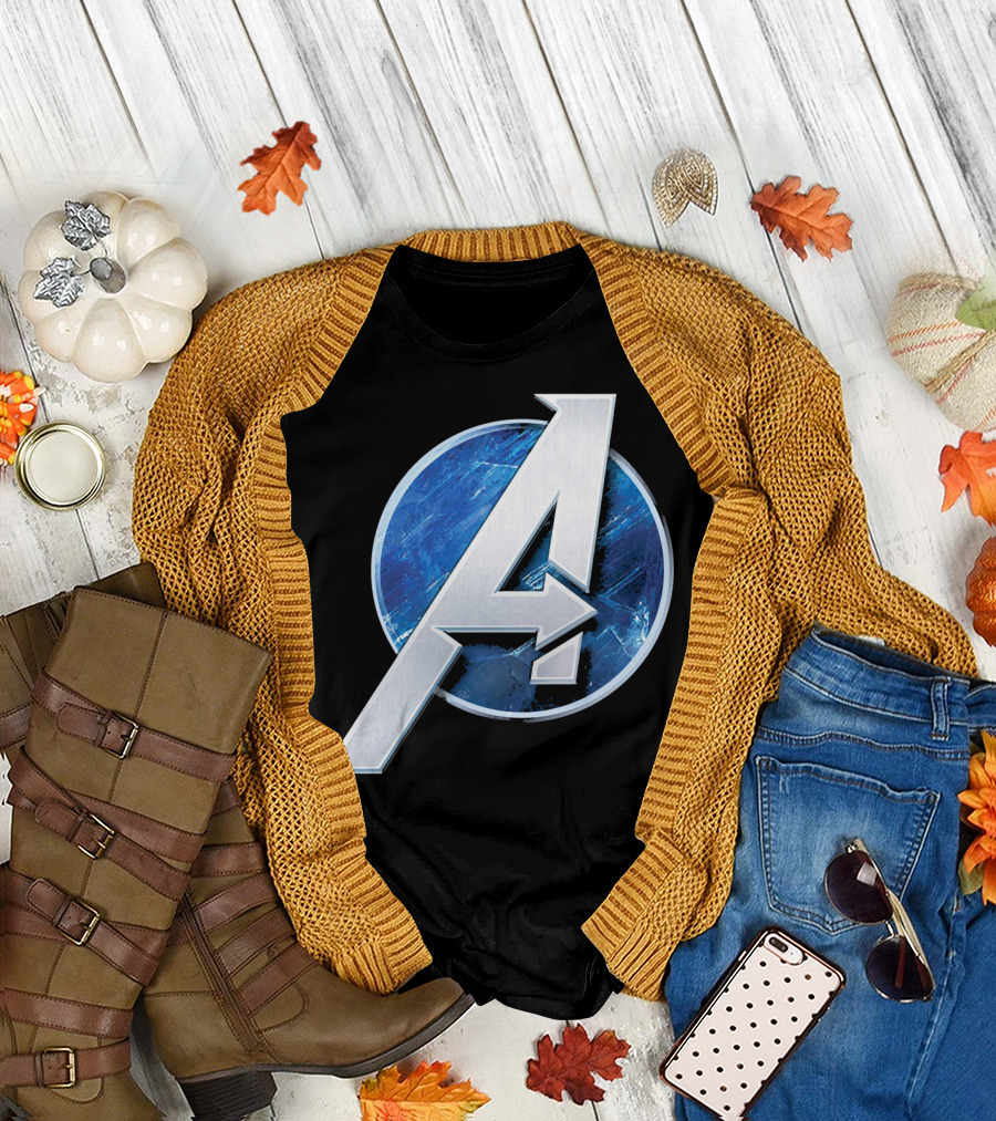 Marvel Avengers Blue Circle Icon Silver A T-Shirt