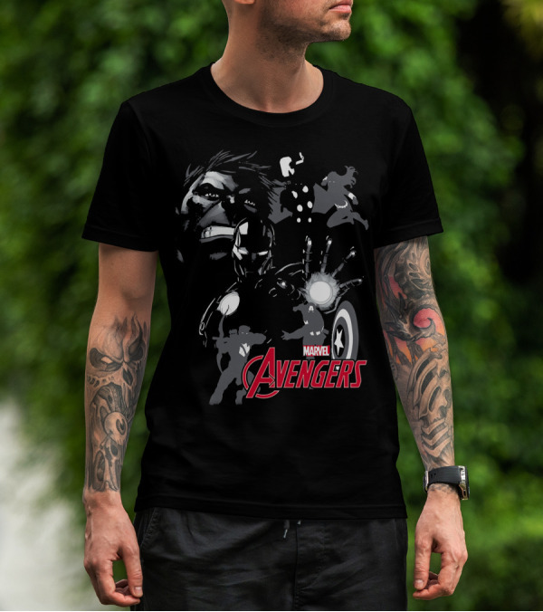 Marvel Avengers Hulk Iron Man Thor Black Widow Captain America Shadows T-Shirt