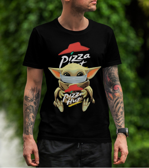 Baby Yoda Mask Holding Pizza Hut T-Shirt