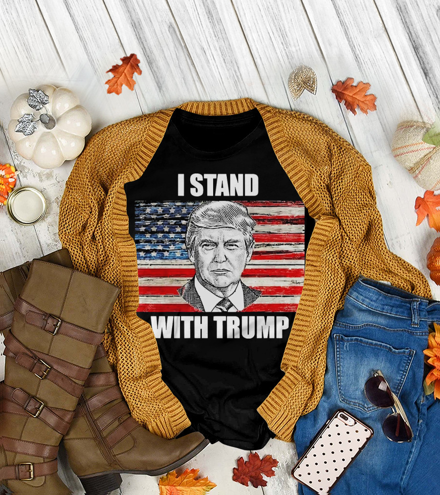 I Stand with Trump American Flag Face T-Shirt