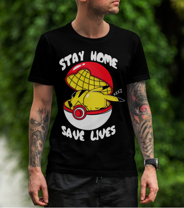 Stay Home Save Lives Pikachu Sleeping In Pokeball Ladies Pokemon T-Shirt
