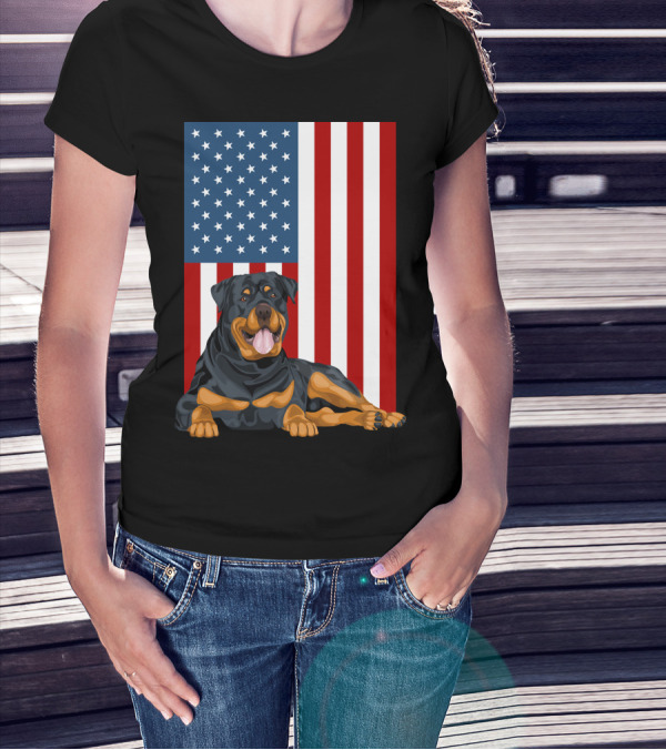 American Flag USA Pet Rottweiler Dog 194 T-Shirt