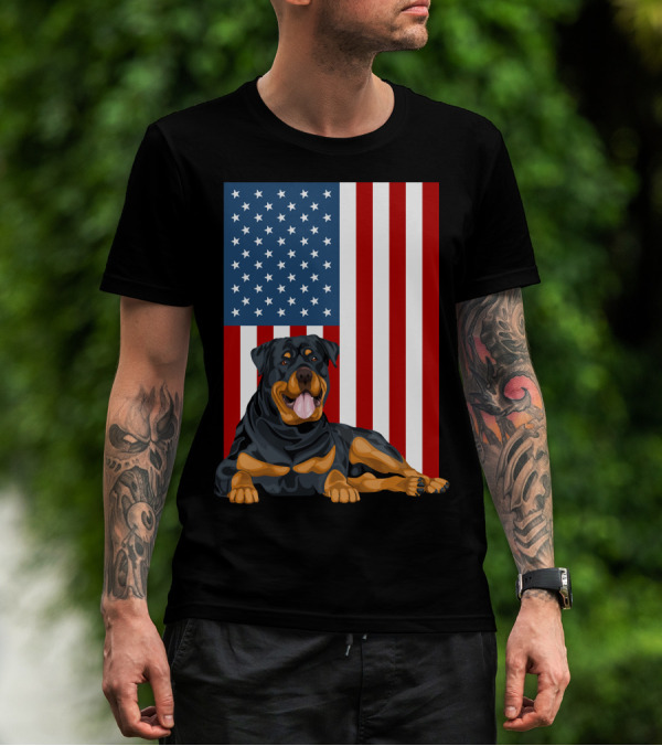 American Flag USA Pet Rottweiler Dog 194 T-Shirt