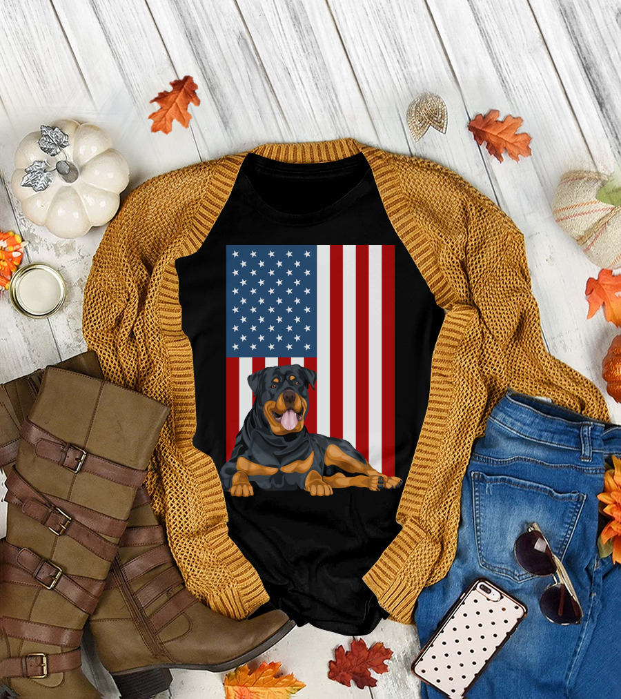American Flag USA Pet Rottweiler Dog 194 T-Shirt