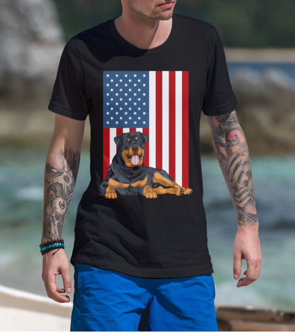 American Flag USA Pet Rottweiler Dog 194 T-Shirt