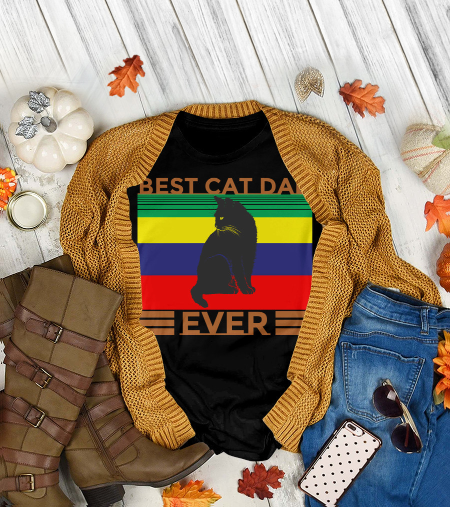 BEST CAT DAD EVER Colorful Striped Cat T-Shirt
