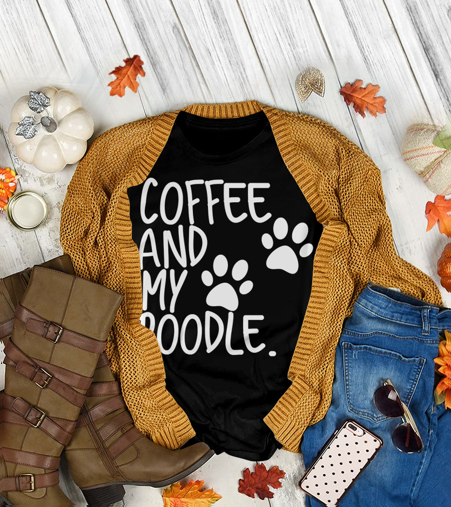 Coffee and My Poodle Paw Prints T-Shirt