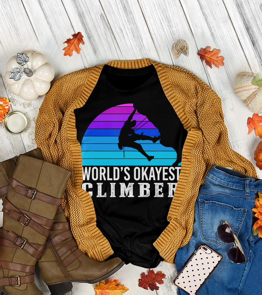 World's Okayest Climber Silhouette Against Gradient Sun 235 T-Shirt