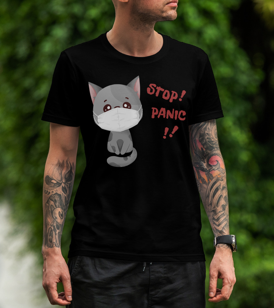 STOP PANIC Masked Cat Alert T-Shirt