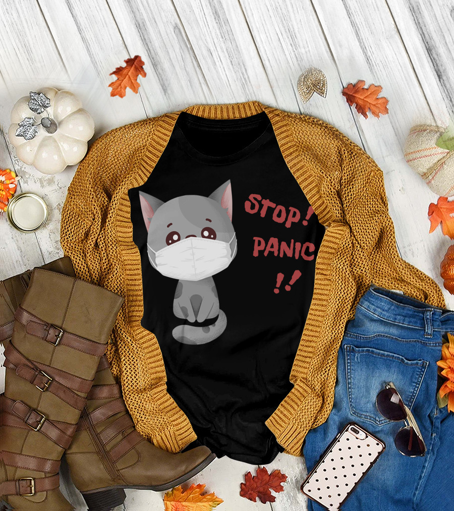 STOP PANIC Masked Cat Alert T-Shirt