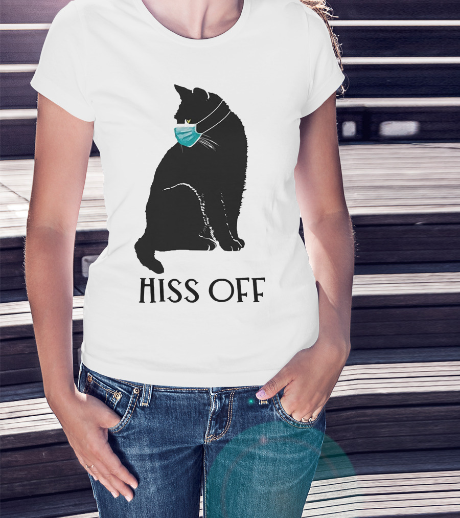 Black Cat Wearing Face Mask Hiss Off T-Shirt