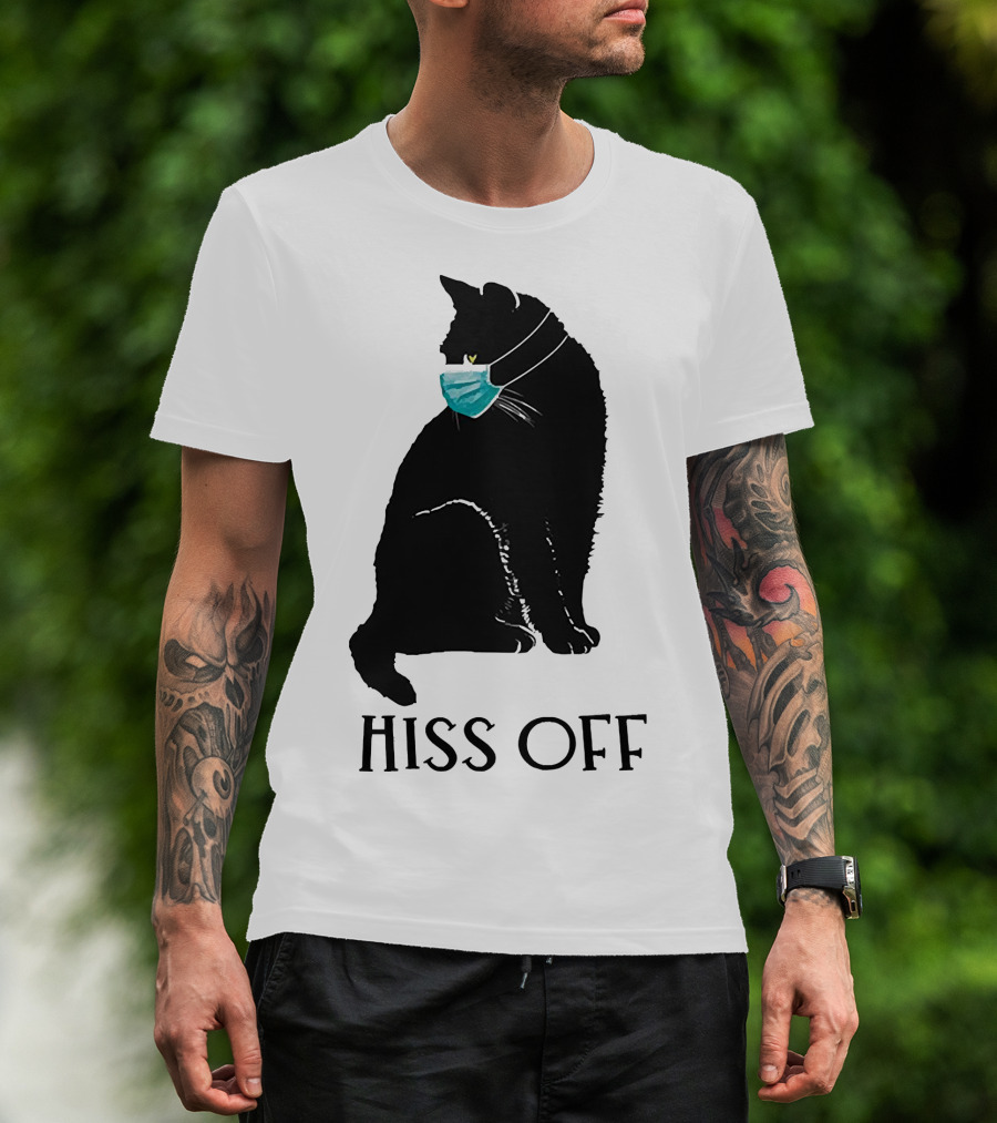Black Cat Wearing Face Mask Hiss Off T-Shirt
