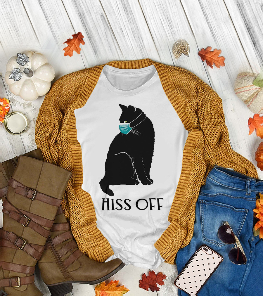 Black Cat Wearing Face Mask Hiss Off T-Shirt