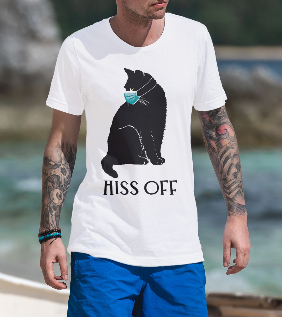 Black Cat Wearing Face Mask Hiss Off T-Shirt