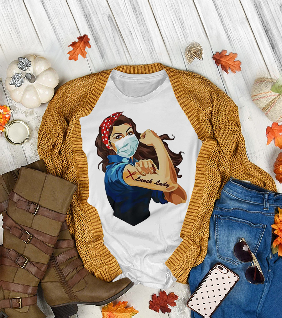 Strong Woman Masked Tattoo Lunch Lady Empowerment T-Shirt