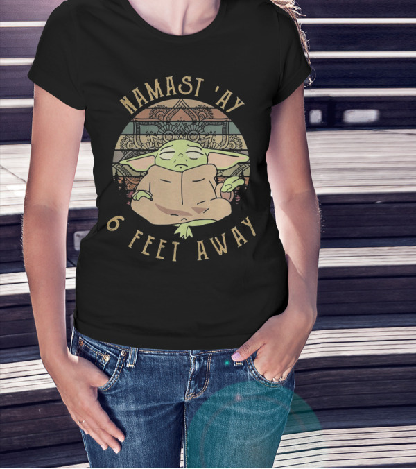 Namast Ay 6 Feet Away Baby Yoda Mandala Meditation T-Shirt