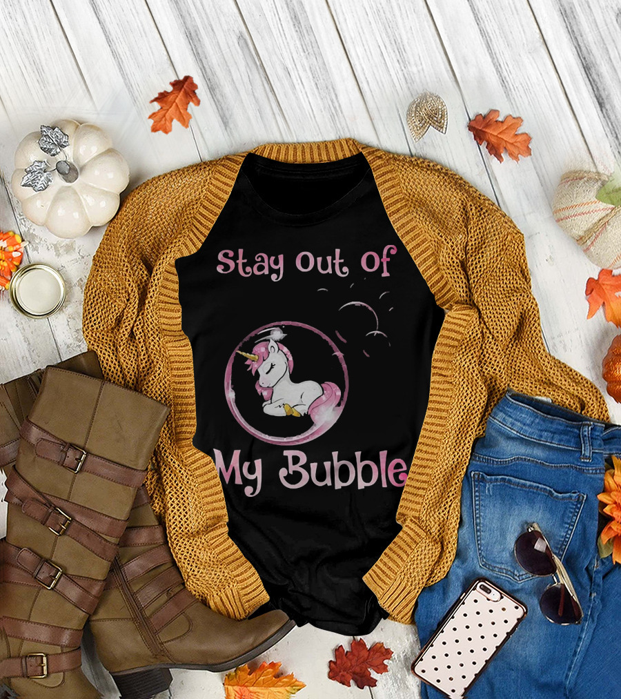 Stay Out Of My Bubble Unicorn in Bubble with Pink Mane T-Shirt
