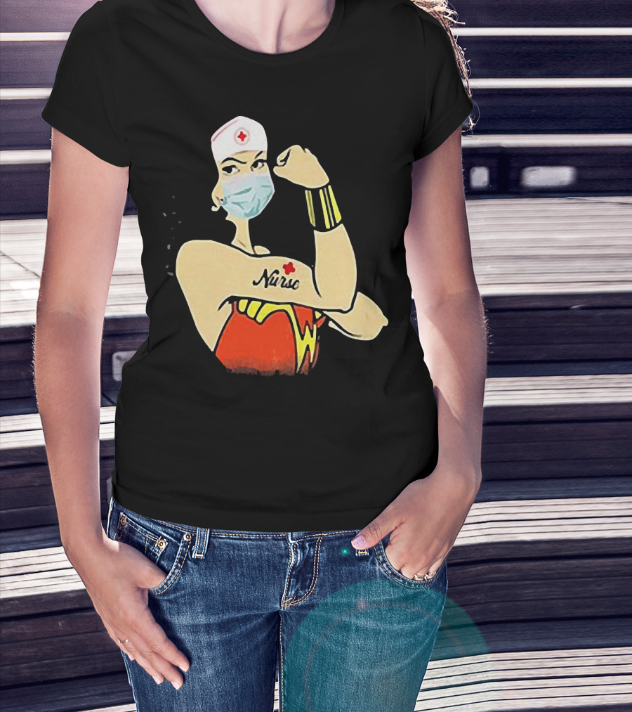 Wonder Woman Nurse Masked Tattoo Flexing T-Shirt