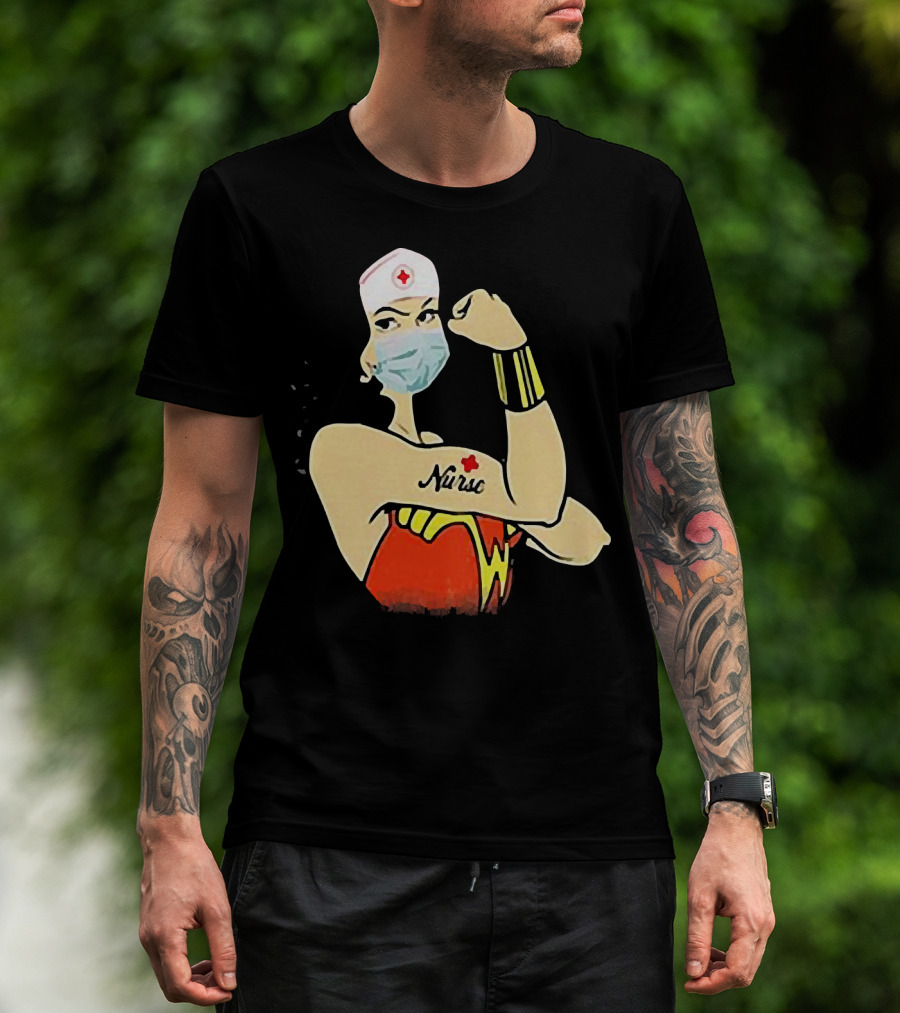 Wonder Woman Nurse Masked Tattoo Flexing T-Shirt