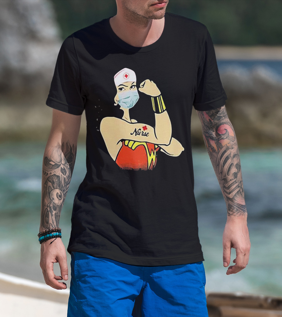 Wonder Woman Nurse Masked Tattoo Flexing T-Shirt