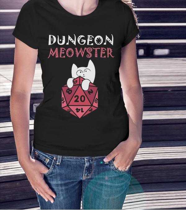 Dungeon Meowster Cat With D20 Dice For RPG Enthusiasts T-Shirt