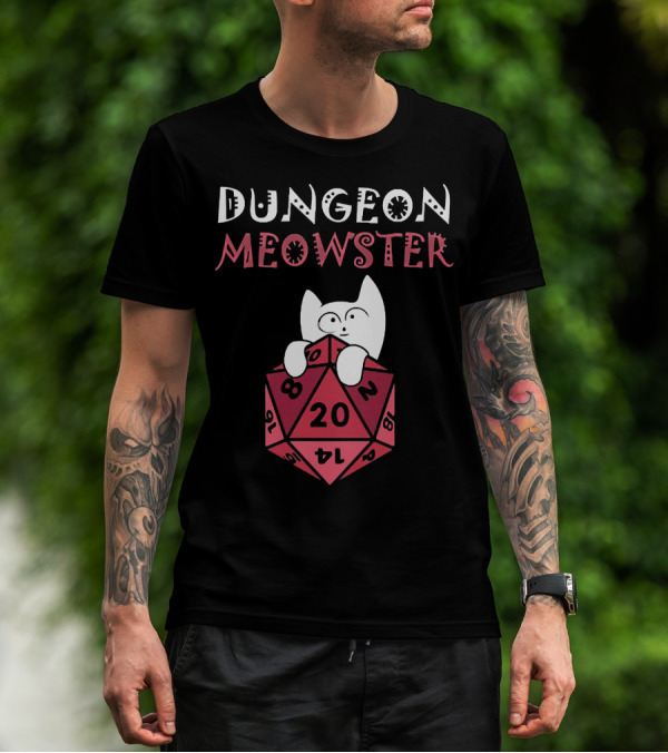 Dungeon Meowster Cat With D20 Dice For RPG Enthusiasts T-Shirt