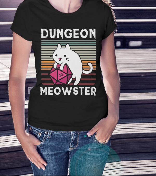 Dungeon Meowster Retro Vintage Cat Lover 20 Sided Dice T-Shirt