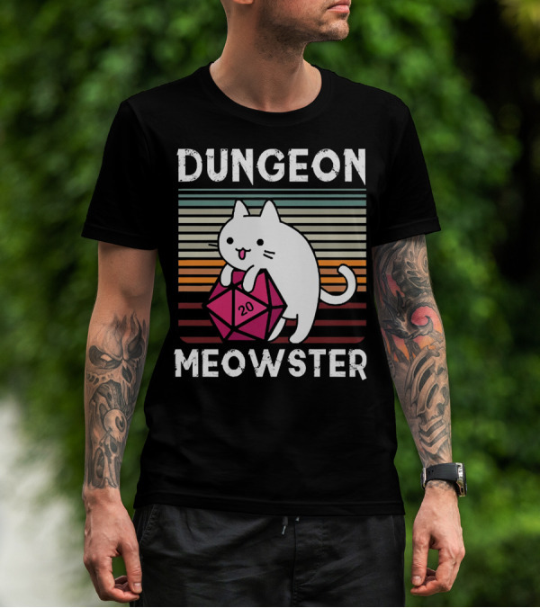 Dungeon Meowster Retro Vintage Cat Lover 20 Sided Dice T-Shirt