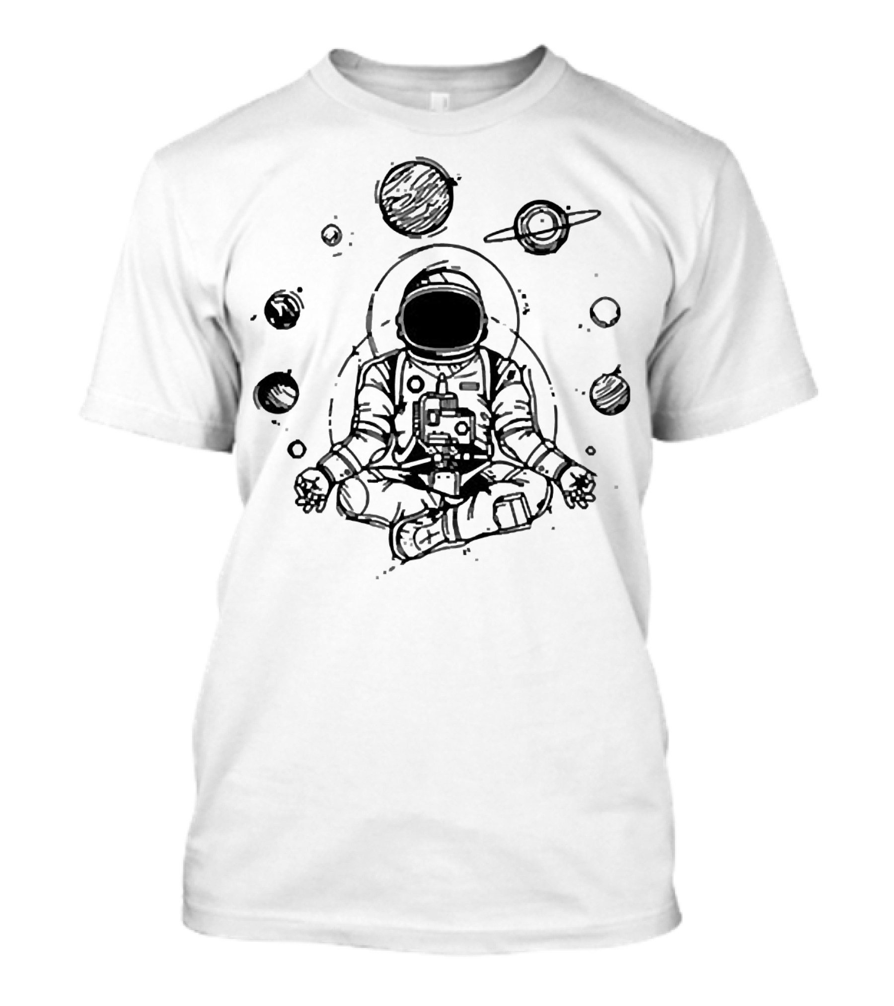 Astronaut Buddha Meditating In Cosmic Space With Planets T-Shirt