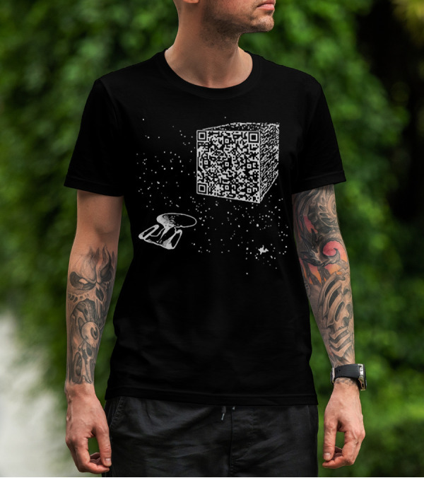 Scan QR Code Spaceship And Cube In Space T-Shirt