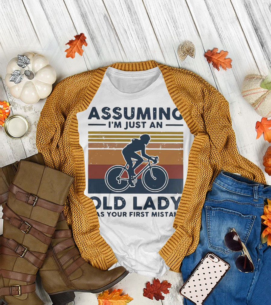 Assuming I'm Just An Old Lady Was Your First Mistake Cycling Retro Vintage Stripes T-Shirt