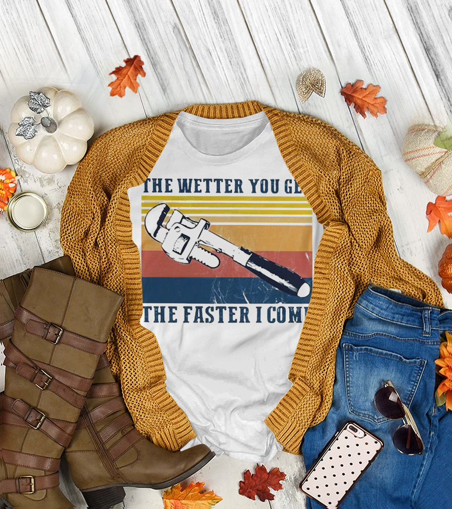 The Wetter You Get the Faster I Come Vintage Pipe Wrench Retro Stripes T-Shirt