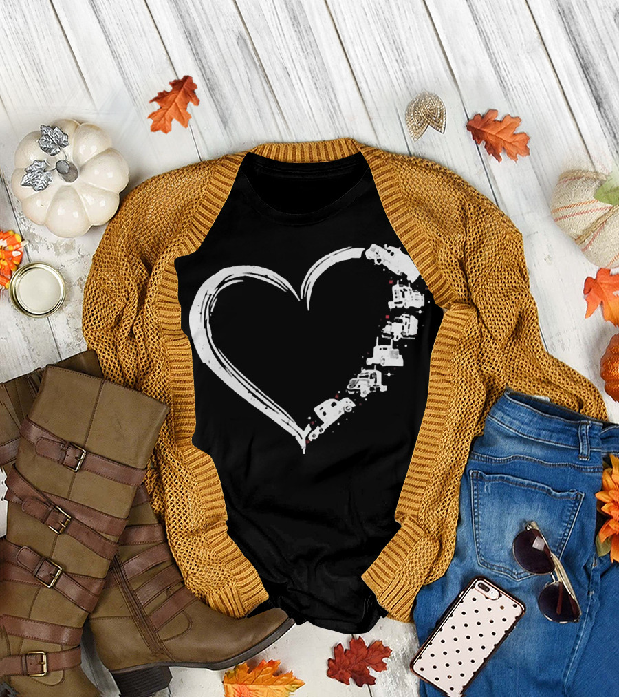 I Love My Trucker Heart Shaped Truck T-Shirt
