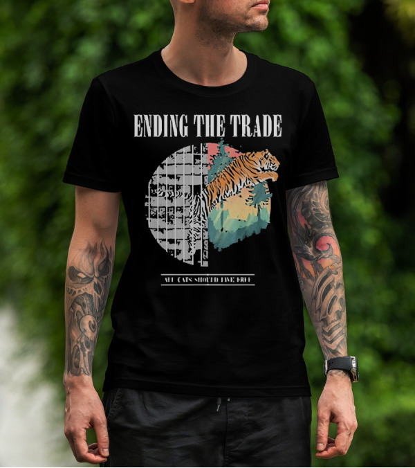 Ending The Trade All Cats Should Live Free Tiger Leaping From Bars T-Shirt