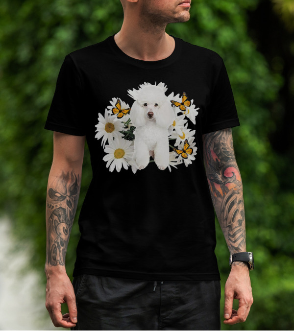 French Poodle Daisy With Butterflies And Flowers T-Shirt