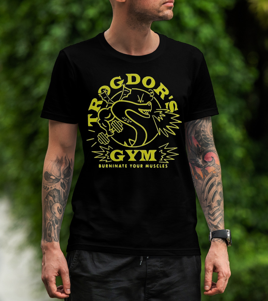 Trogdor's Gym Burninate Your Muscles Buff Dragon With Dumbbells T-Shirt