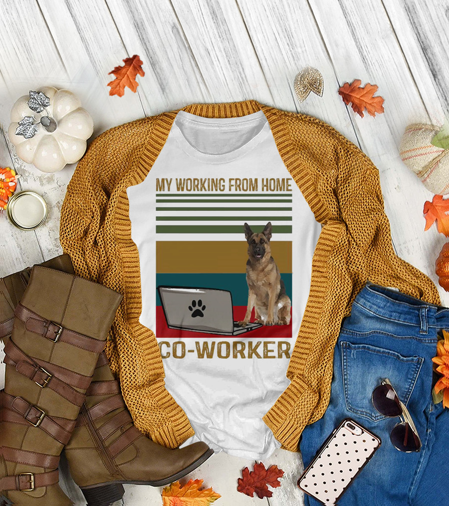 My Working from Home Co-Worker with Paw Print Laptop and German Shepherd T-Shirt