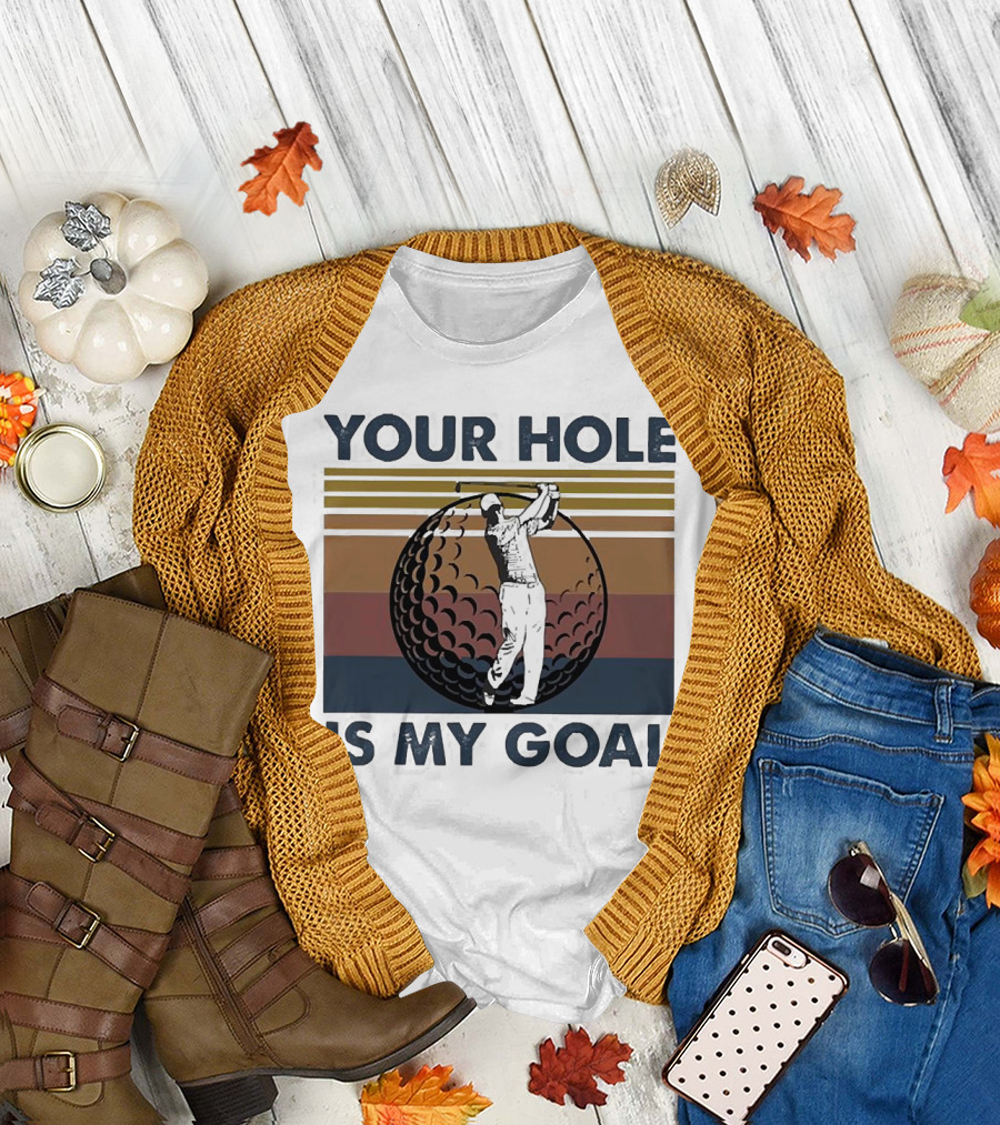 Your Hole Is My Goal Vintage Golfer Swing Golf Ball Retro Stripes T-Shirt