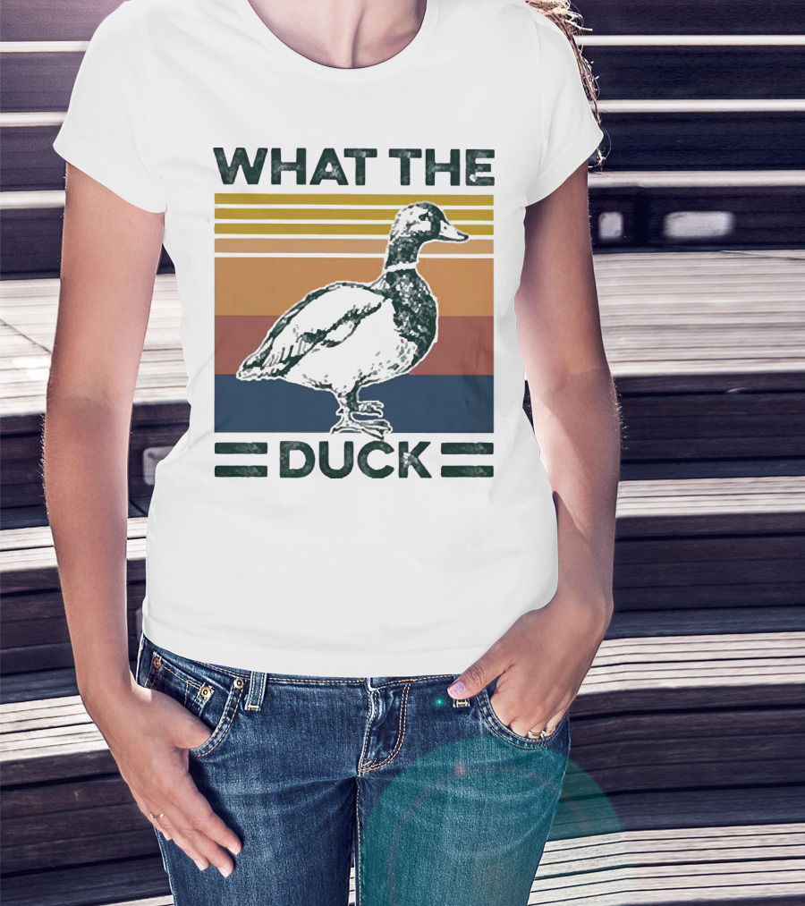 What The Duck Vintage Style Retro Stripes Duck Image T-Shirt